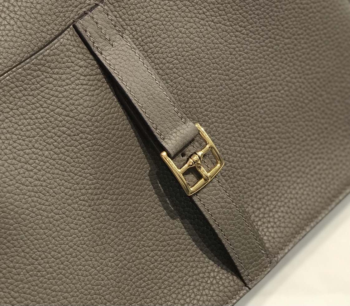 Hermes Mini Halzan 22 Handbag Shoulder Bag In Dark Grey Clemence Leather